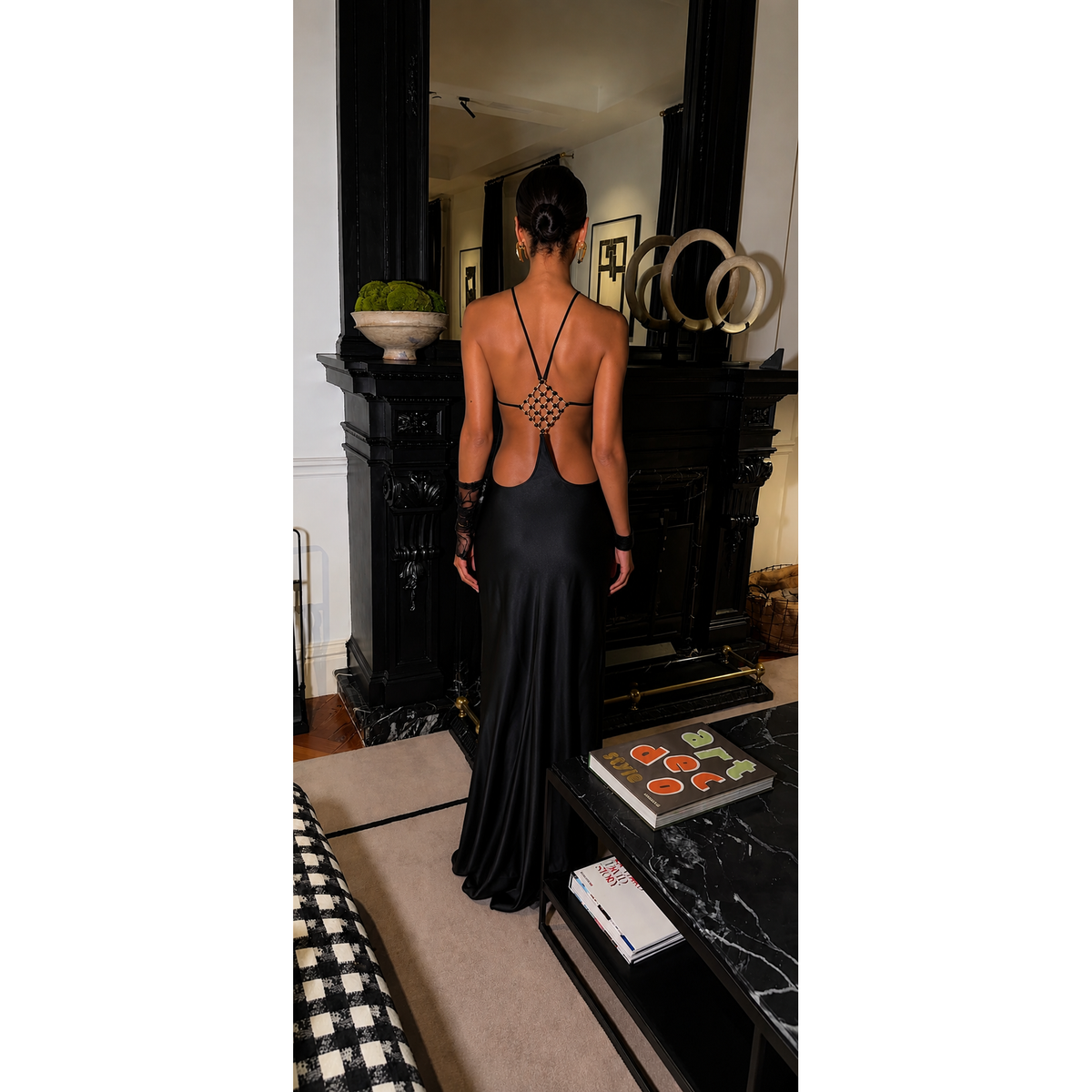 Black Backless Embellished