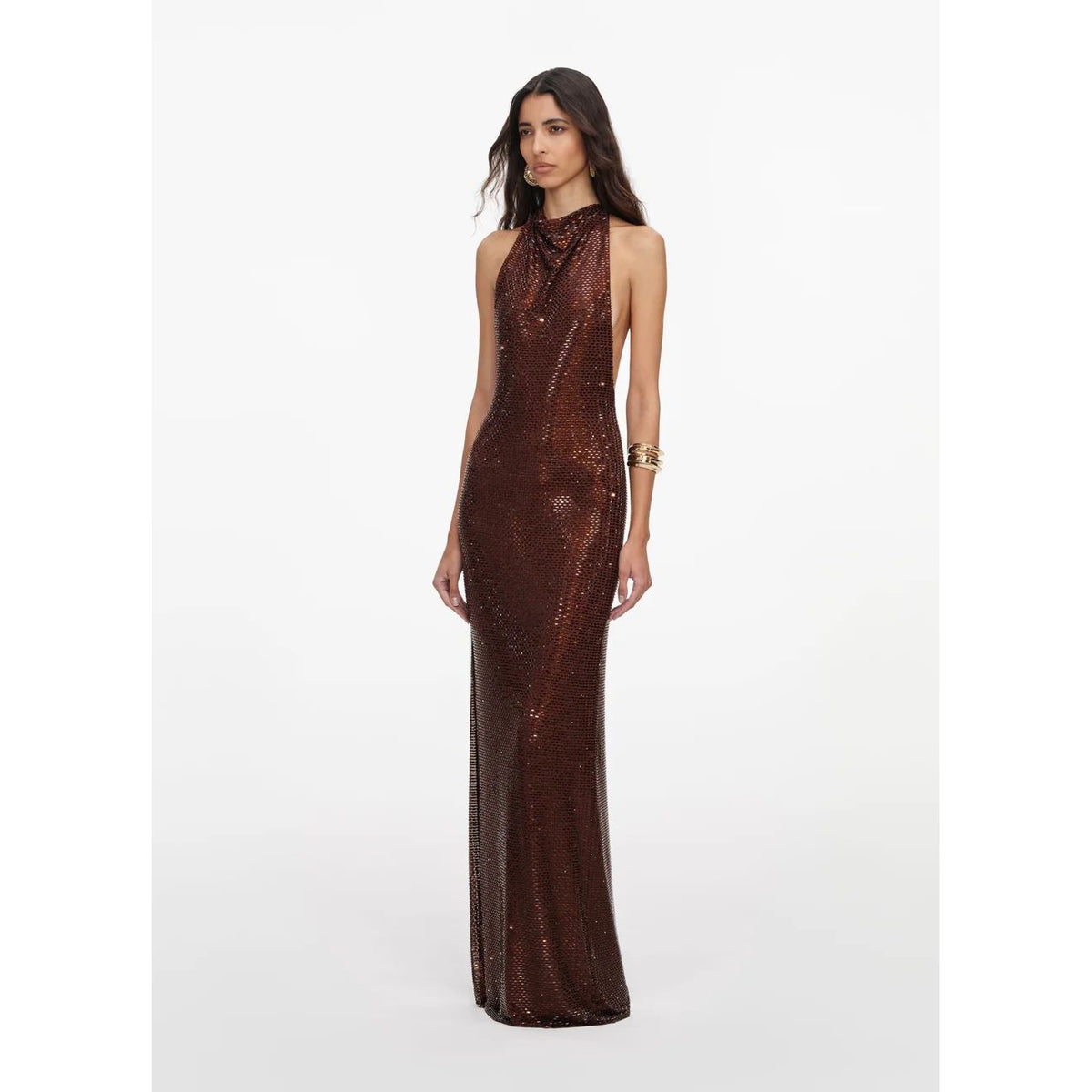 Brown Rhinestone Racer Back Dress