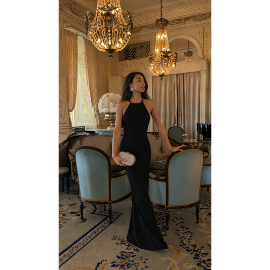 Black Backless Embellished