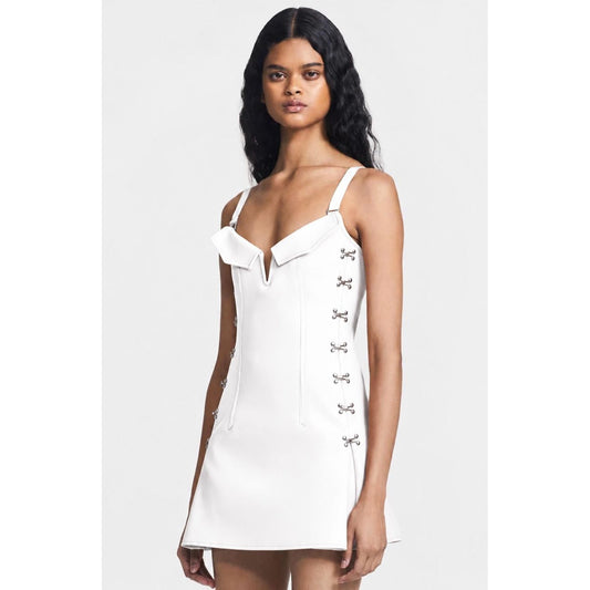 Accordion Pleat Mini Dress White