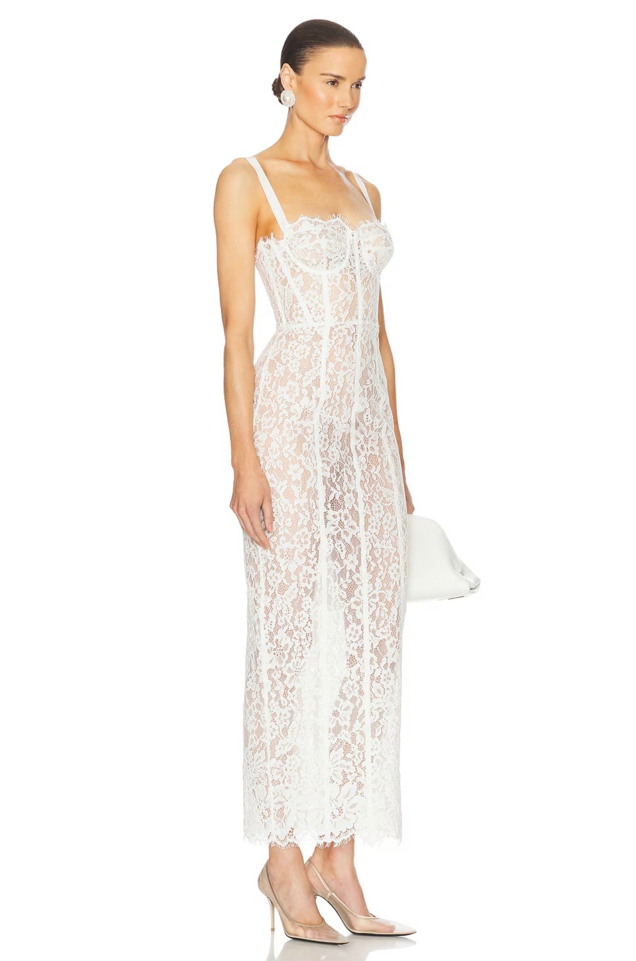The Lace Column Dress White