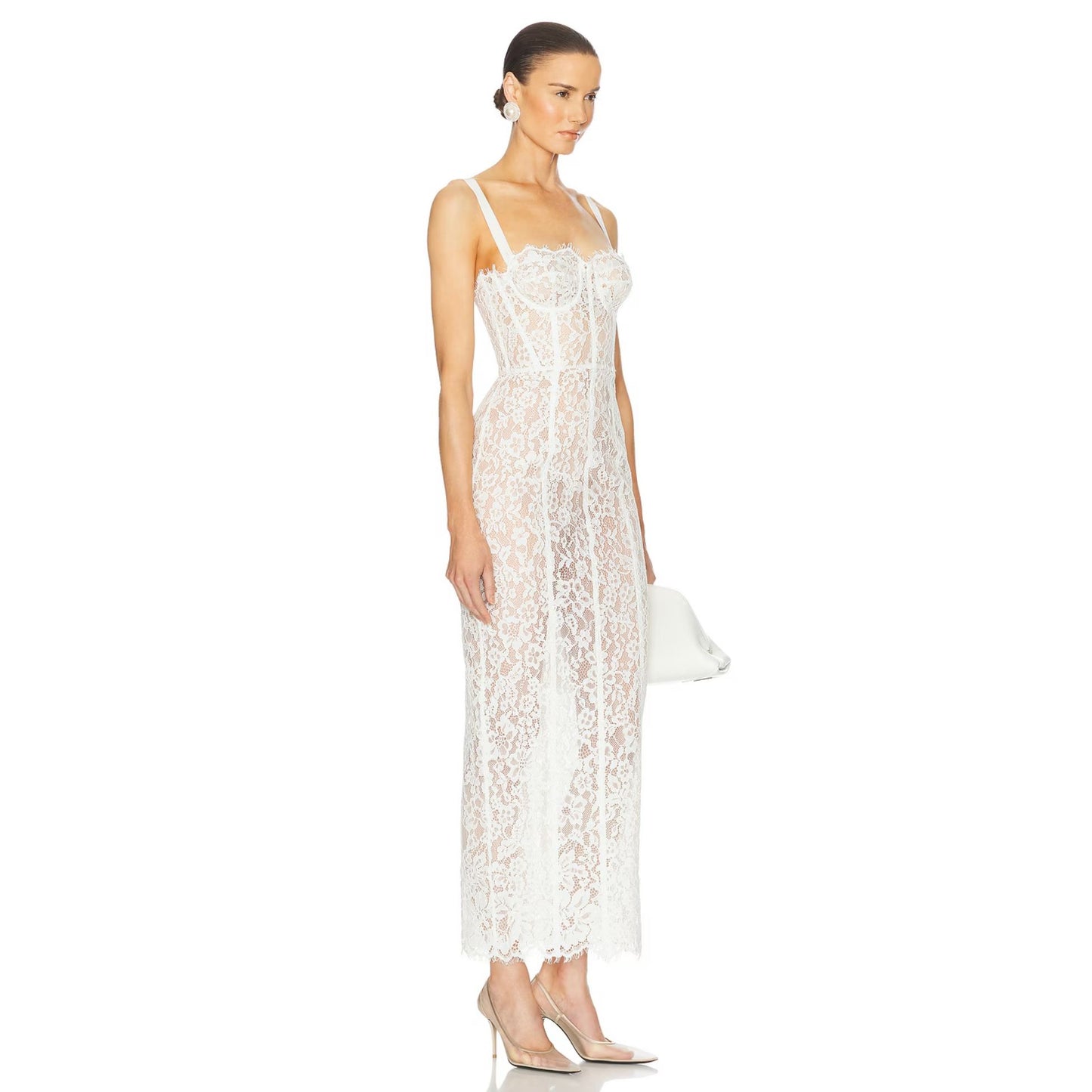 The Lace Column Dress White