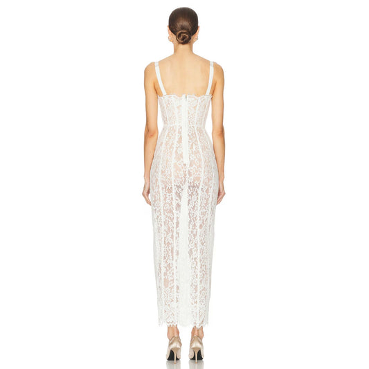 The Lace Column Dress White