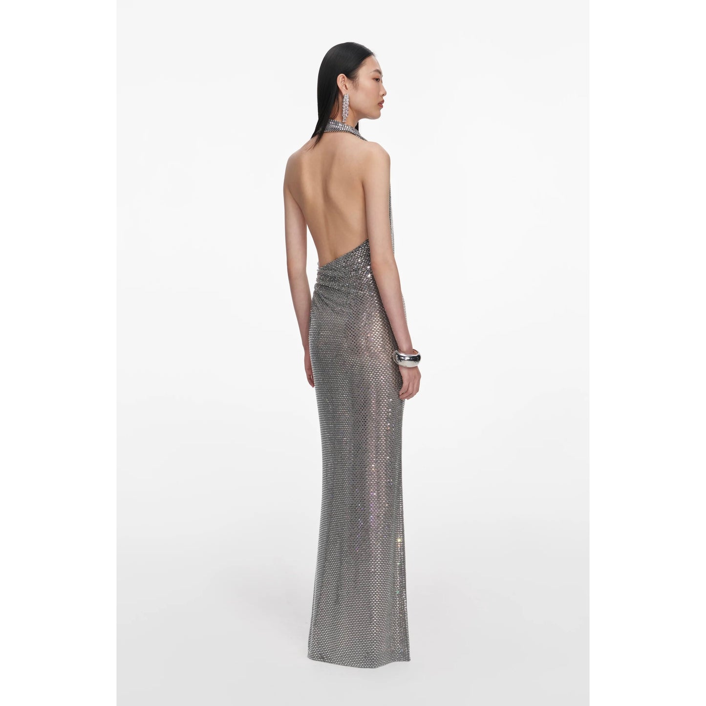 Grey Rhinestone Drape Maxi Dress