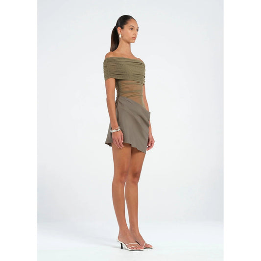Nico Off Shoulder Khaki Mini