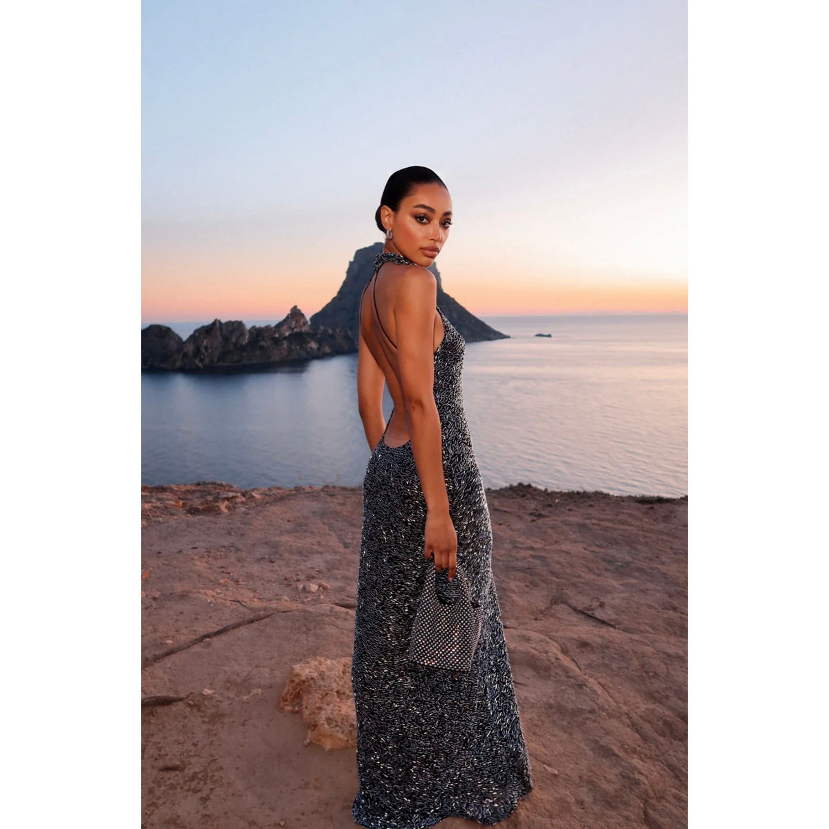 Long Black and Silver Sequin Dress