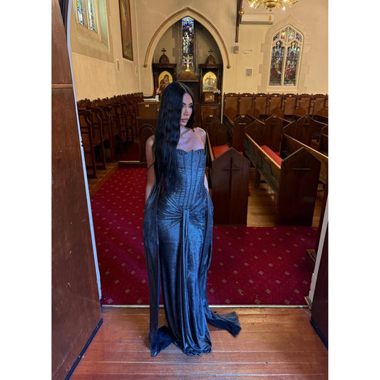 Metallic Silver Corset Gown