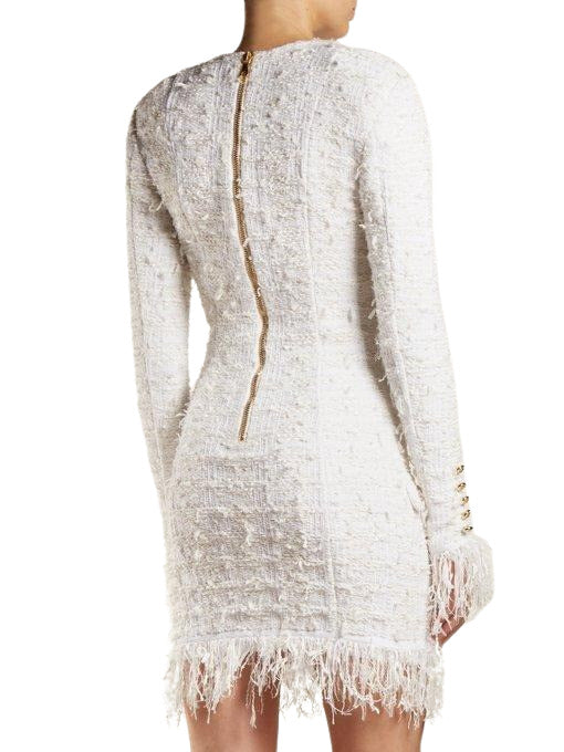 Fringe Trimmed Boucle Tweed Mini