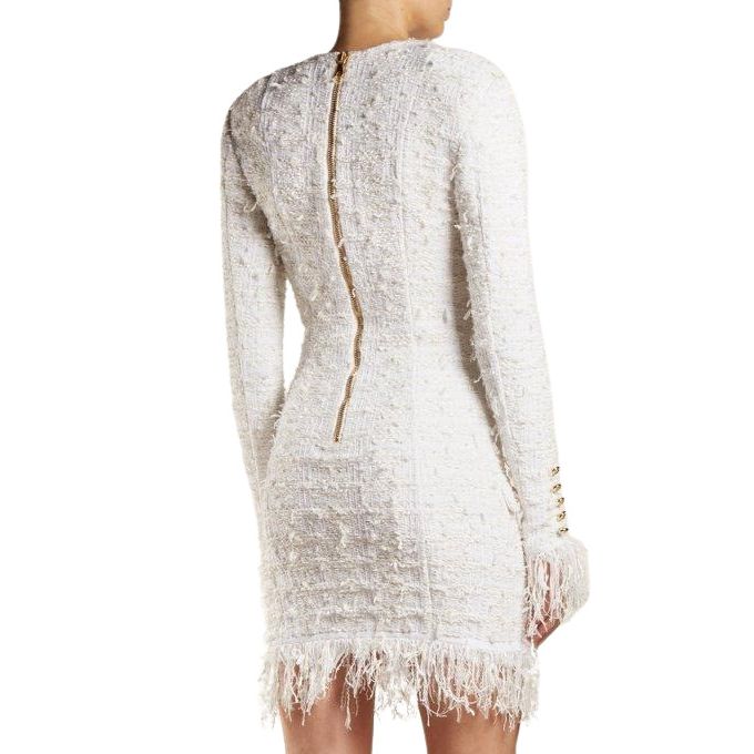 Fringe Trimmed Boucle Tweed Mini