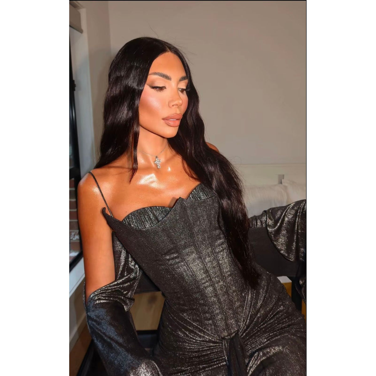 Metallic Silver Corset Gown