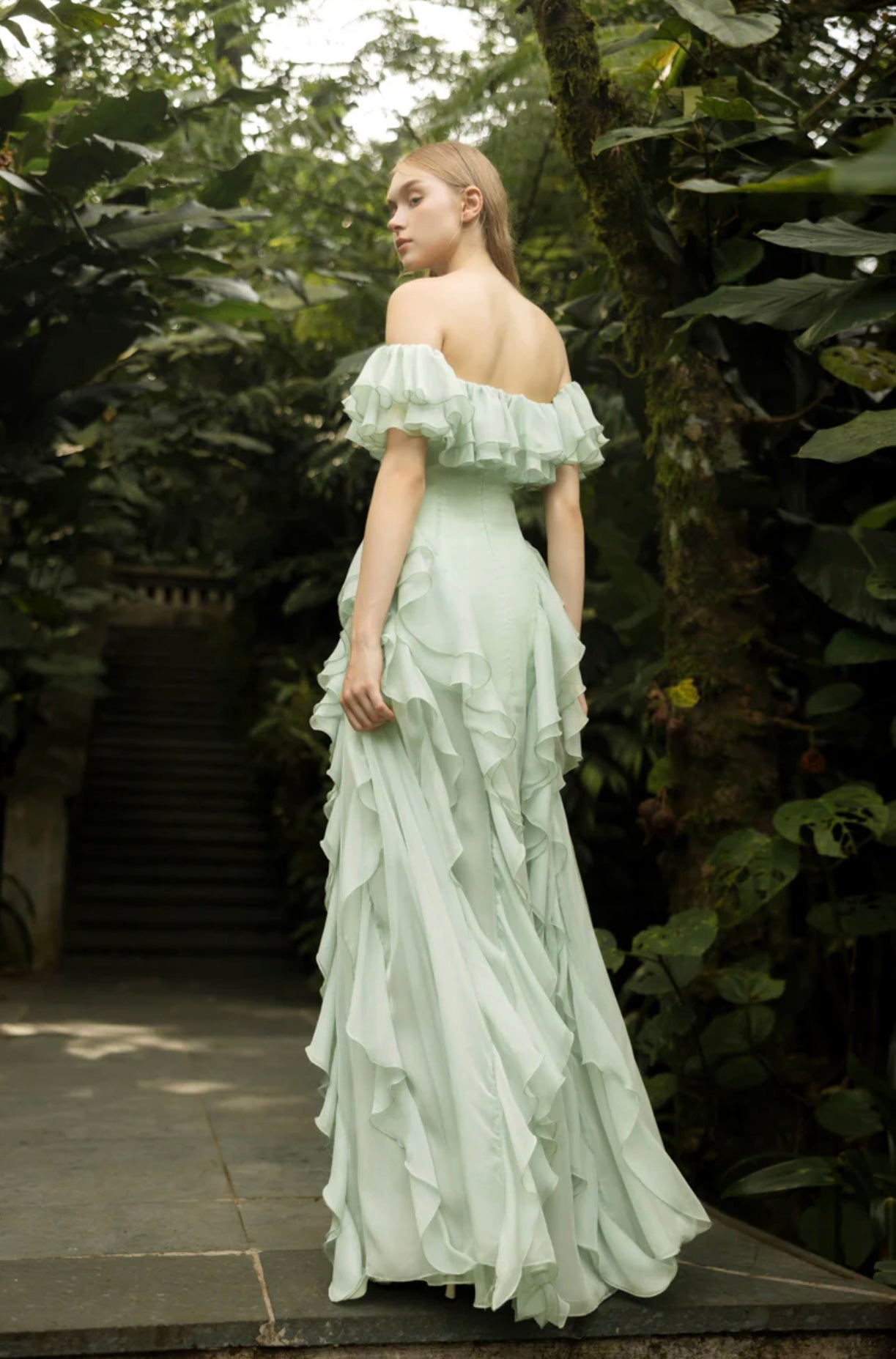 Elisabeth Mint Silk Ruffles Dress