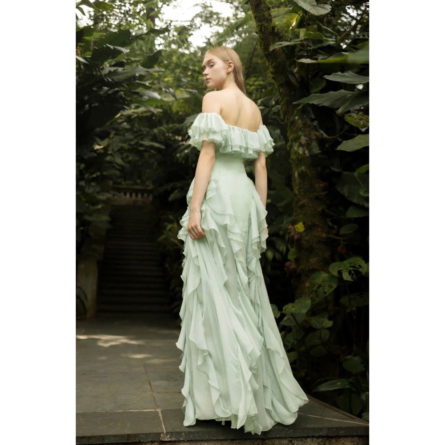 Elisabeth Mint Silk Ruffles Dress Large