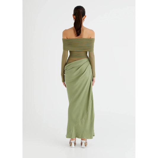 Yasmin Off-Shoulder Maxi Pistachio