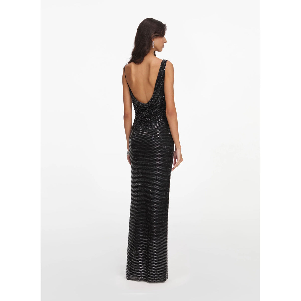 Black Rhinestone Draped Maxi Dress XS