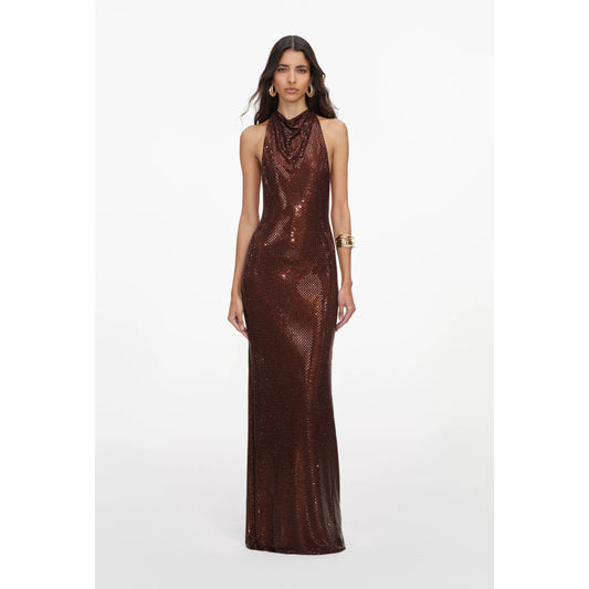 Brown Rhinestone Racer Back Dress