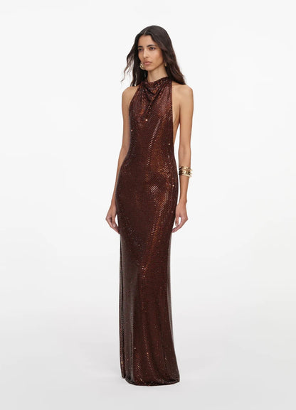 Brown Rhinestone Racer Back Dress