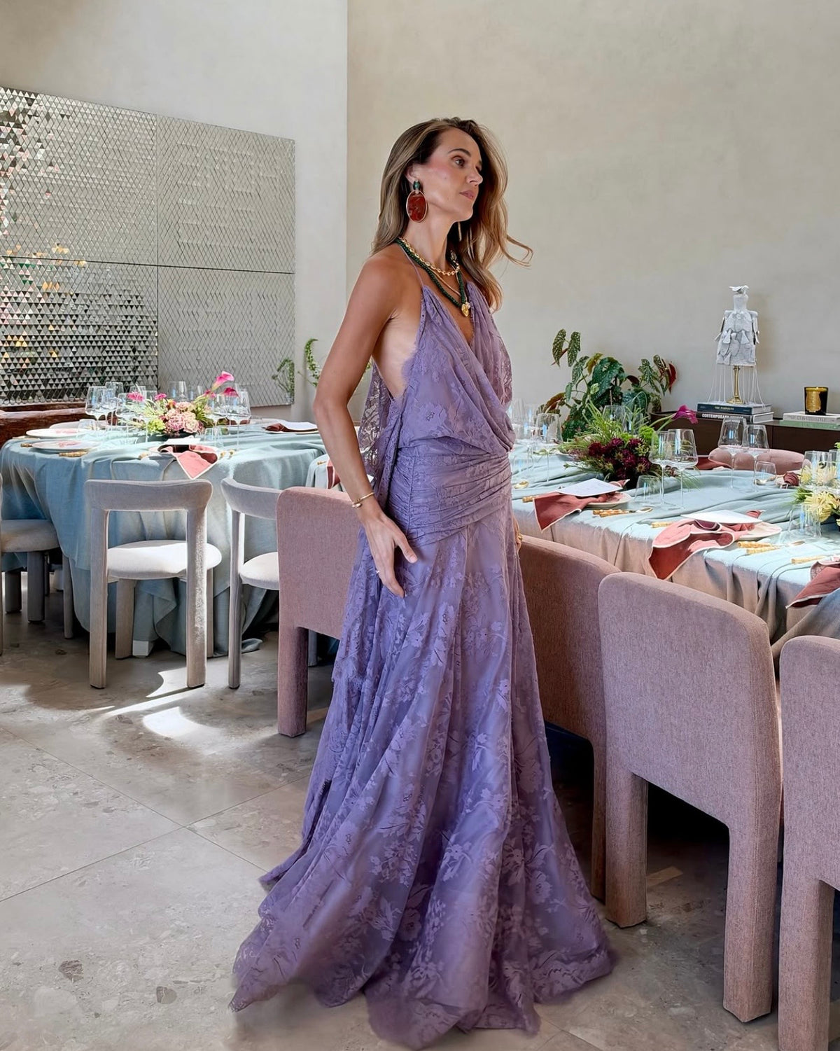 Clash Lace Drape Maxi Dress