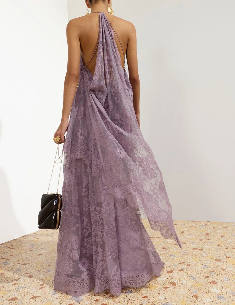 Clash Lace Drape Maxi Dress