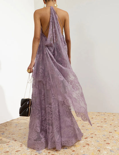 Clash Lace Drape Maxi Dress