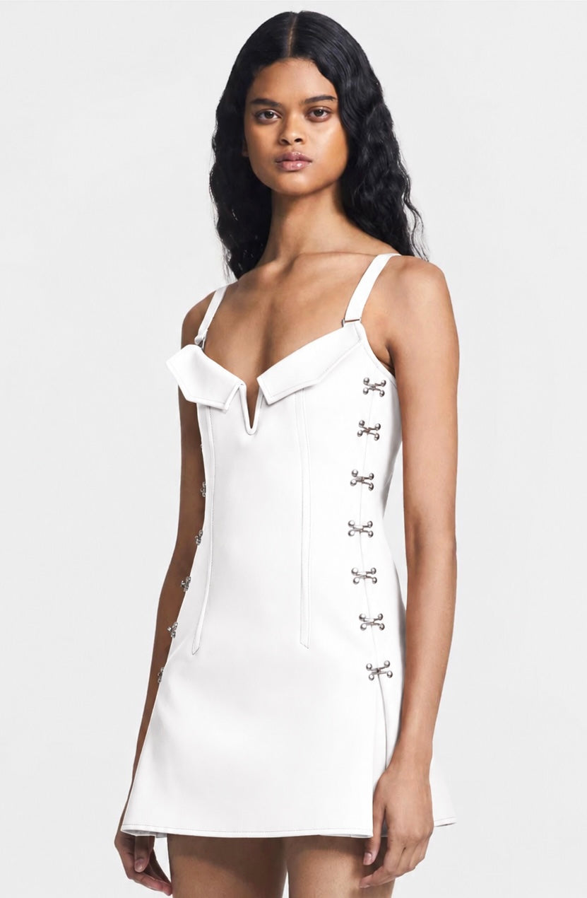 Accordion Pleat Mini Dress White