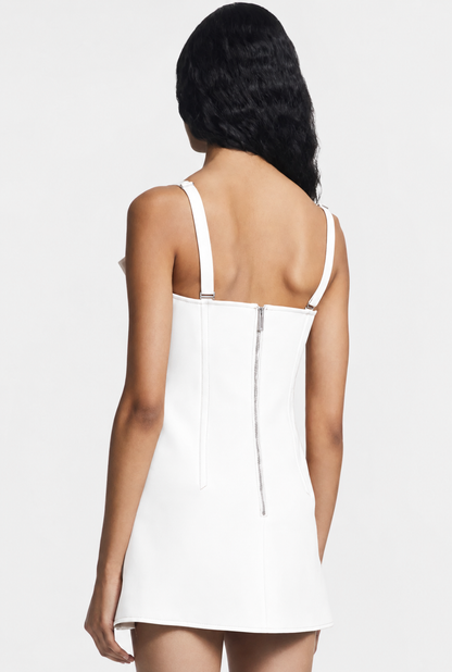Accordion Pleat Mini Dress White