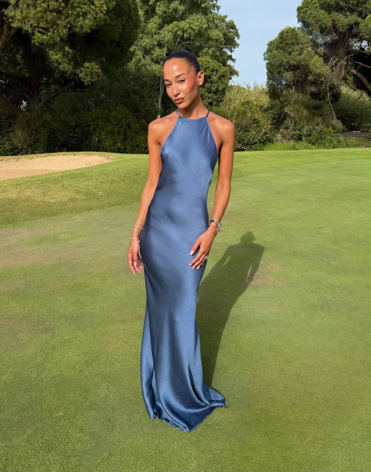 Denim Blue Backless Embellished