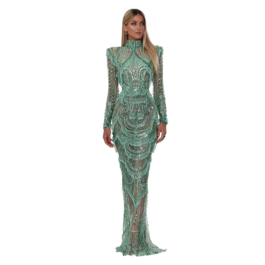 Green Beaded Tassel Dress