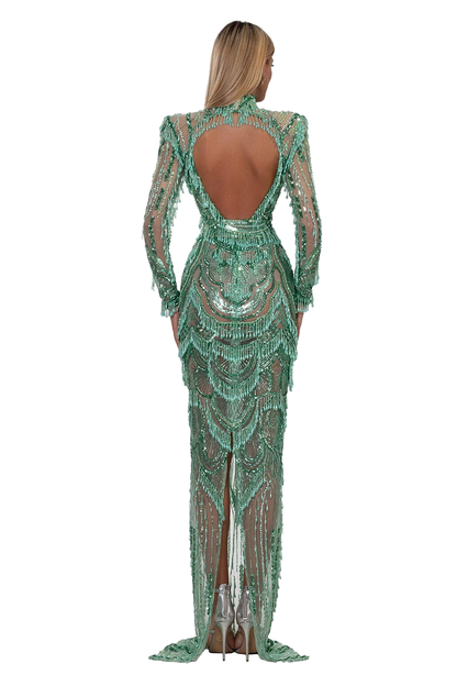 Green Beaded Tassel Dress