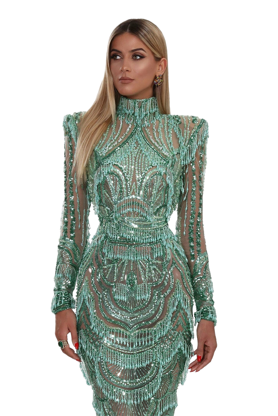 Green Beaded Tassel Dress