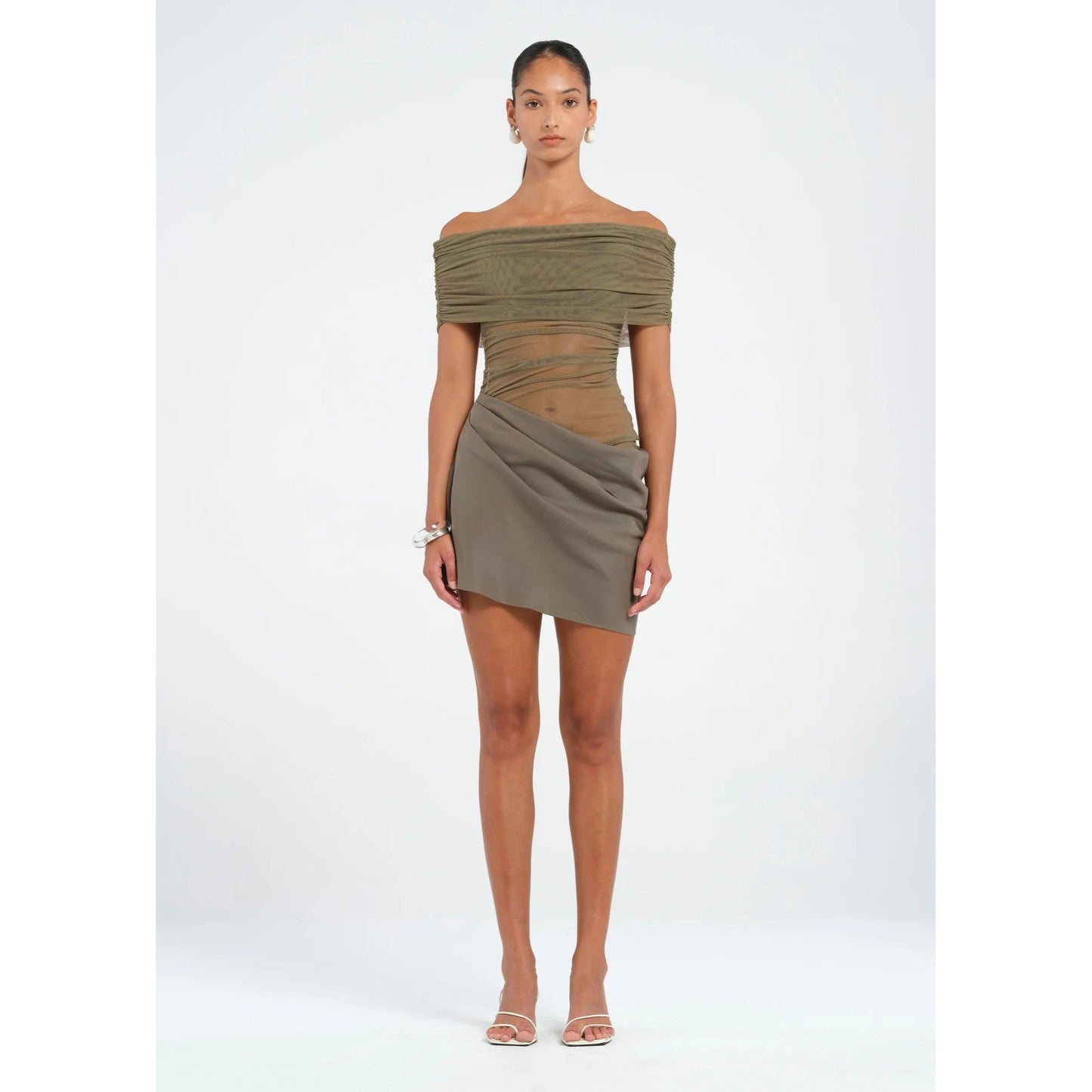 Nico Off Shoulder Khaki Mini