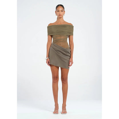 Nico Off Shoulder Khaki Mini