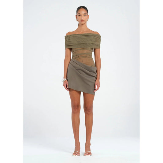 Nico Off Shoulder Khaki Mini