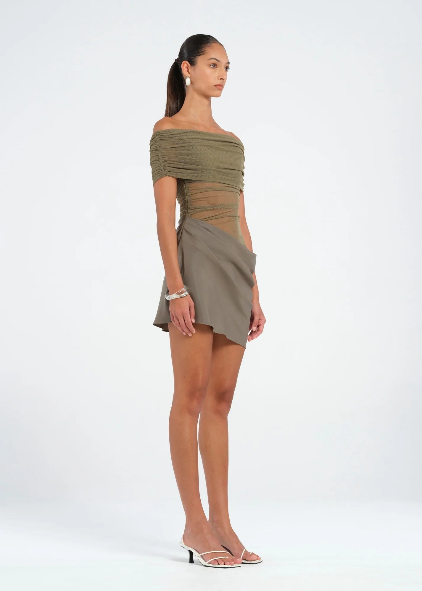 Nico Off Shoulder Khaki Mini