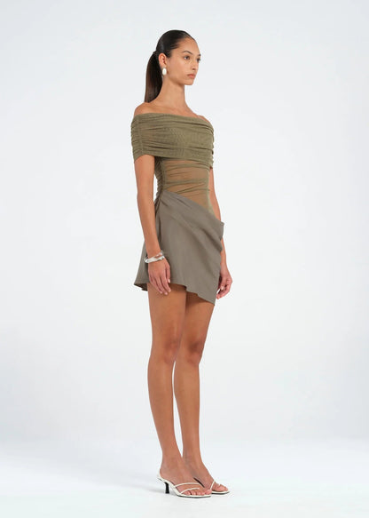 Nico Off Shoulder Khaki Mini