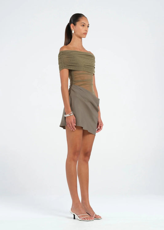 Nico Off Shoulder Khaki Mini