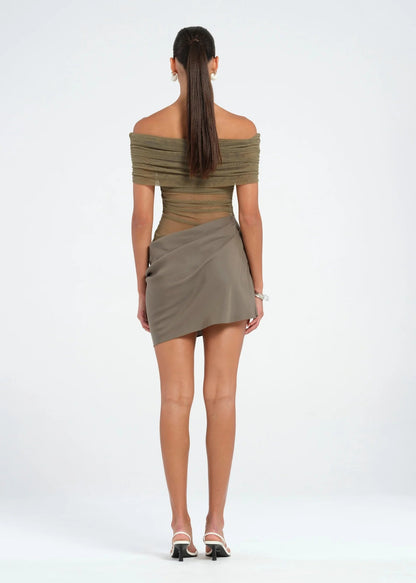Nico Off Shoulder Khaki Mini
