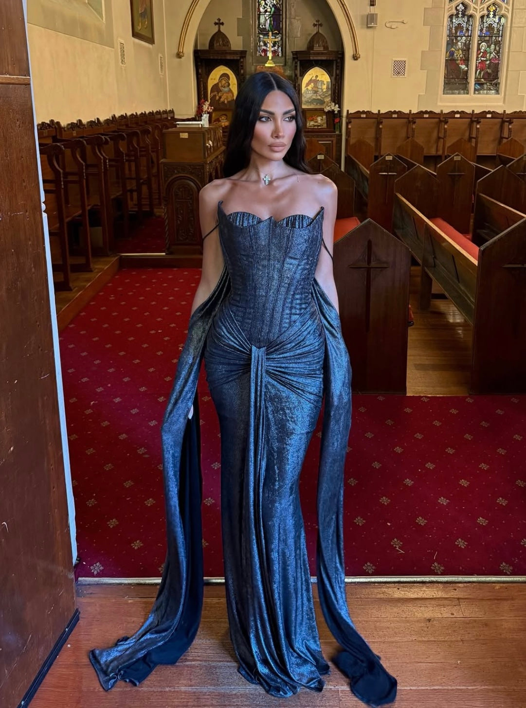 Metallic Silver Corset Gown