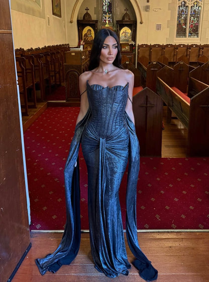 Metallic Silver Corset Gown