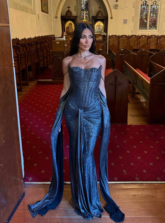 Metallic Silver Corset Gown