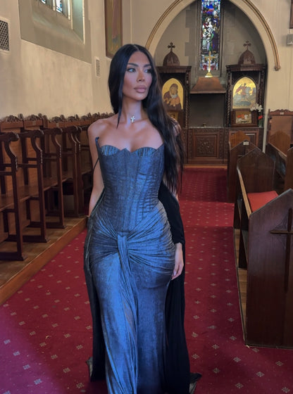 Metallic Silver Corset Gown