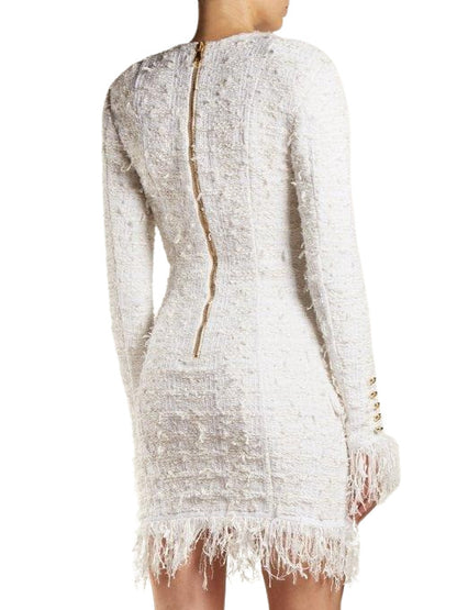 Fringe Trimmed Boucle Tweed Mini