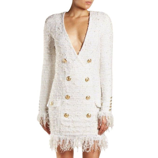 Fringe Trimmed Boucle Tweed Mini