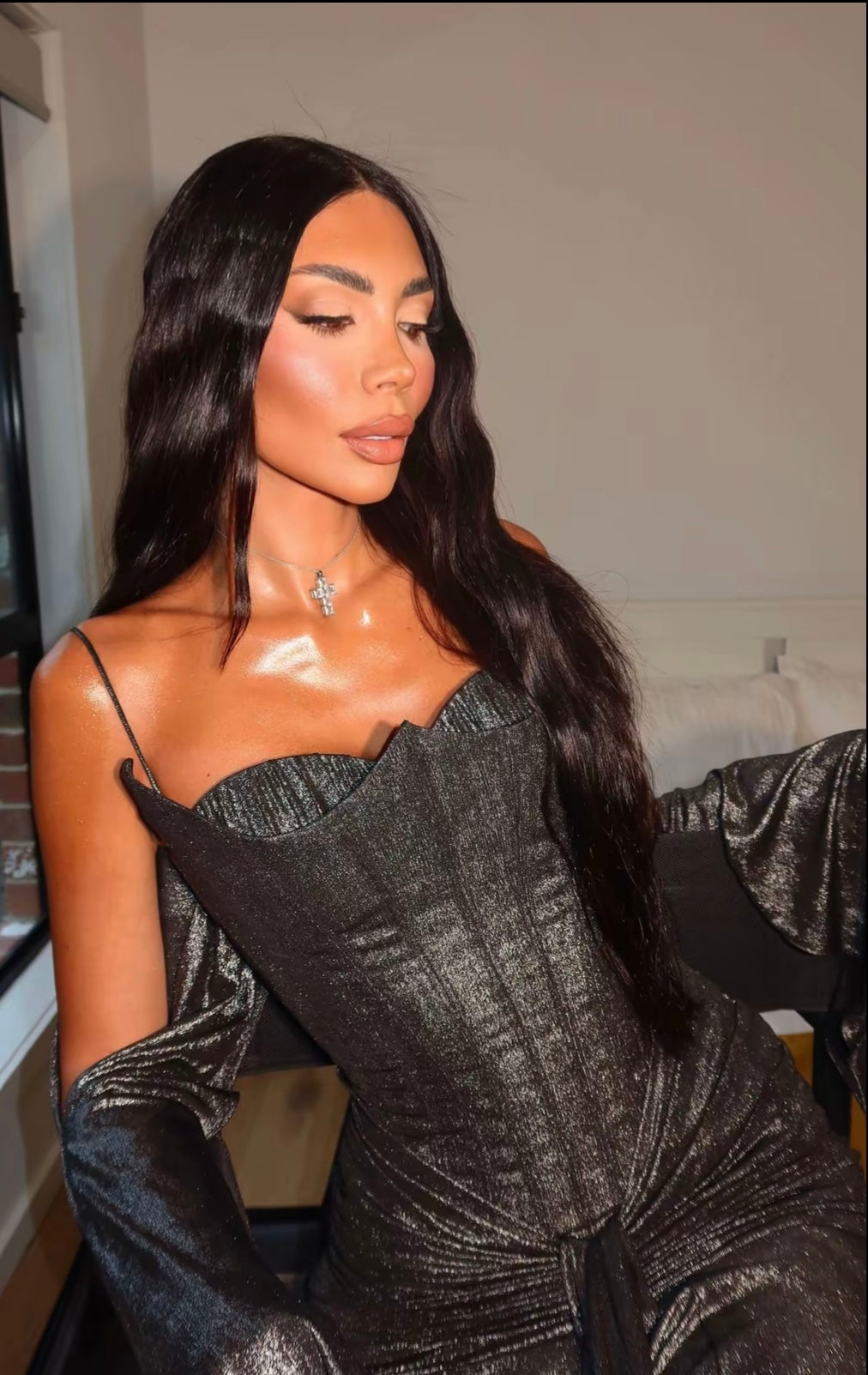 Metallic Silver Corset Gown