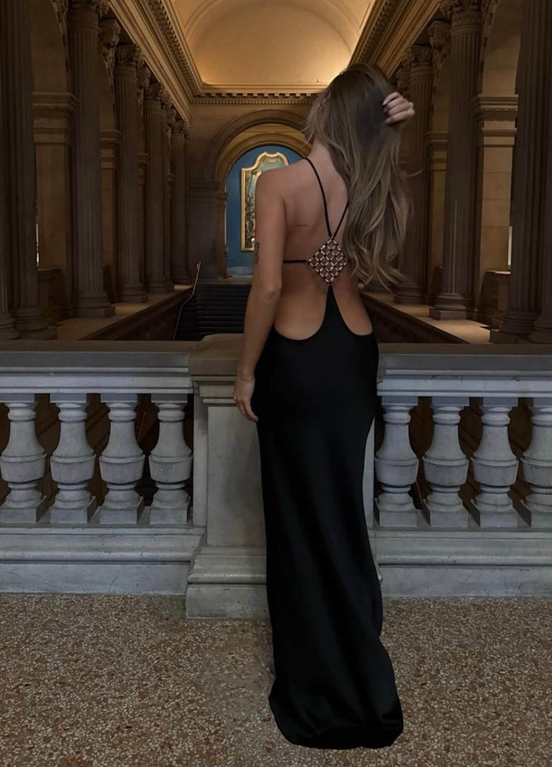 Black Backless Embellished