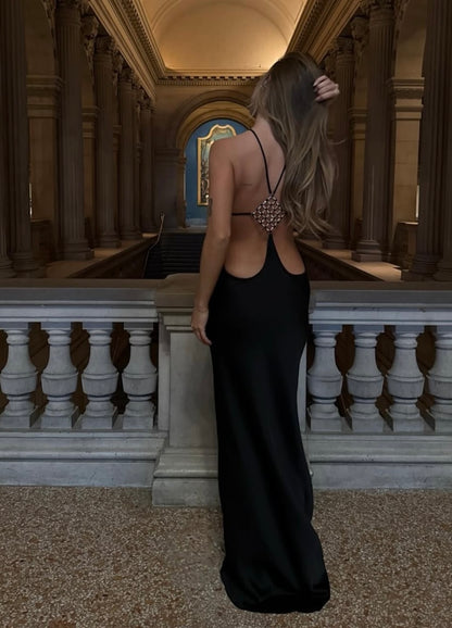 Black Backless Embellished