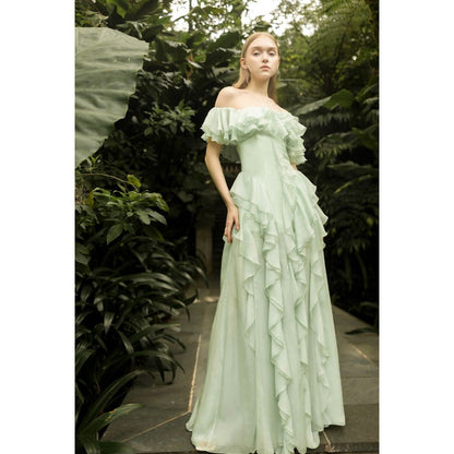 Elisabeth Mint Silk Ruffles Dress