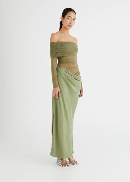 Yasmin Off-Shoulder Maxi Pistachio