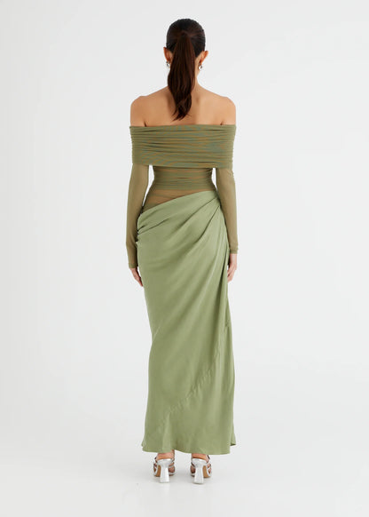 Yasmin Off-Shoulder Maxi Pistachio