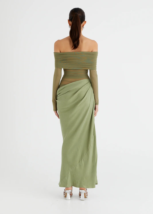 Yasmin Off-Shoulder Maxi Pistachio