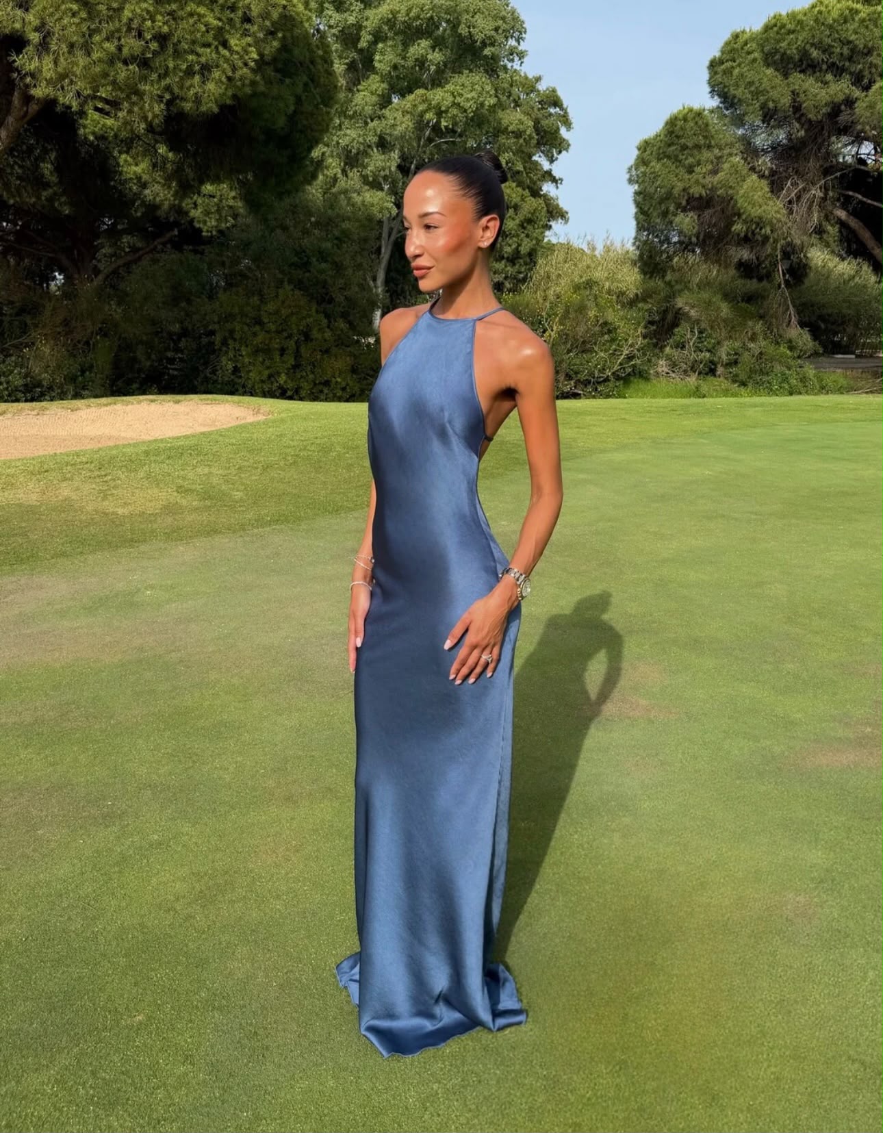 Denim Blue Backless Embellished